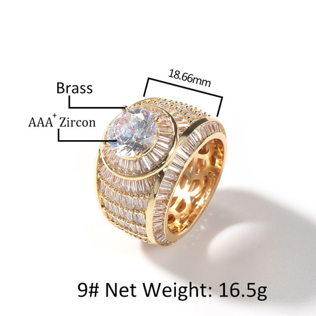 Men's brass inlaid zirconia finger ring