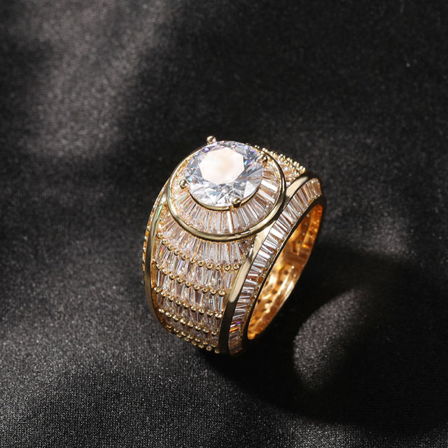 Men's brass inlaid zirconia finger ring