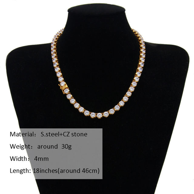 Stainless steel 4mm row of zirconia tennis necklace