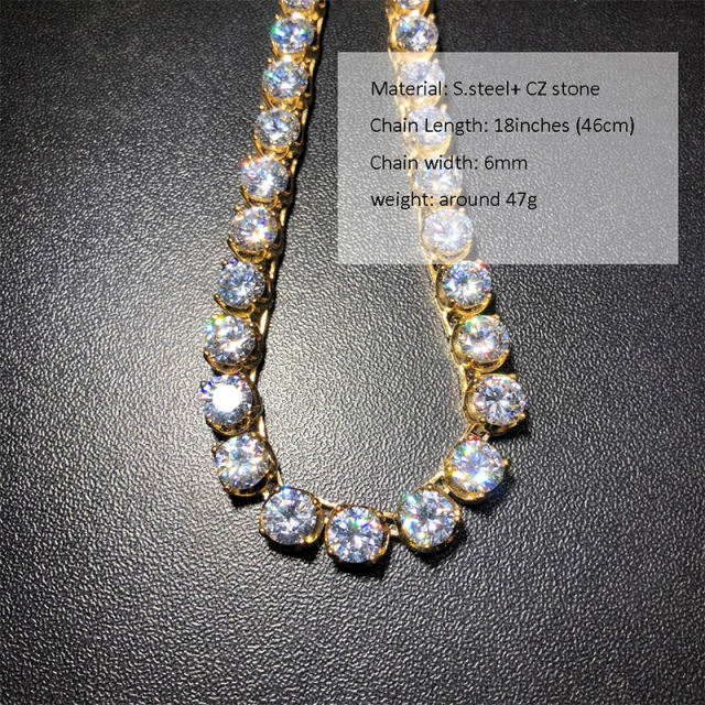 Men's stainless steel 6mm zirconia tennis necklace