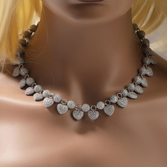 Wholesale zircon heart bead necklace