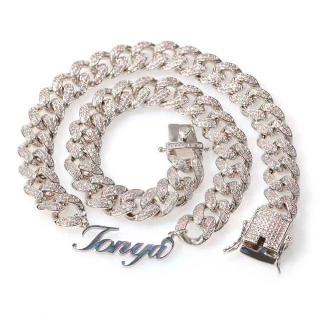 DIY zirconia letters 13mm cuban chain necklace