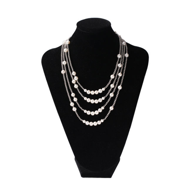 Stainless steel bead pearl chain necklace