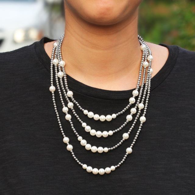 Stainless steel bead pearl chain necklace
