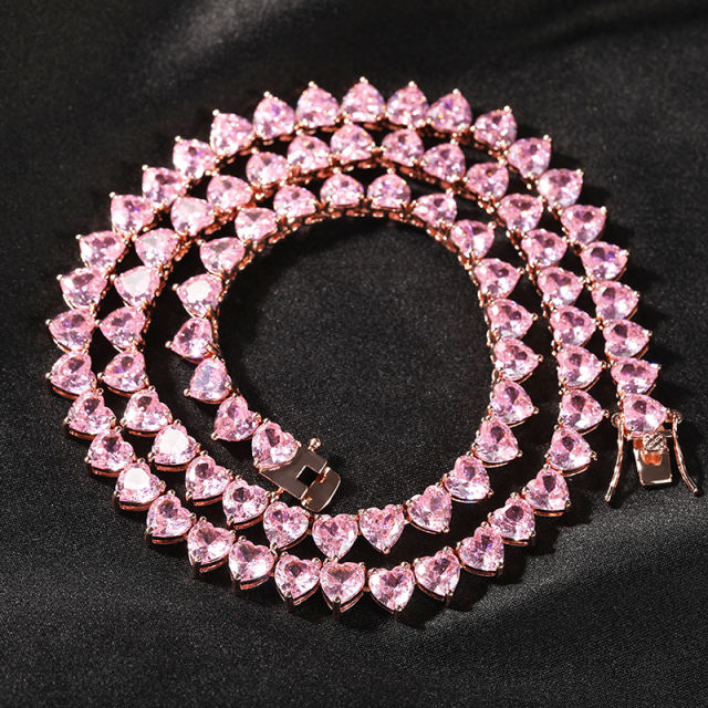 Hip hop zirconia heart tennis chain necklace