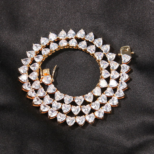 Hip hop zirconia heart tennis chain necklace