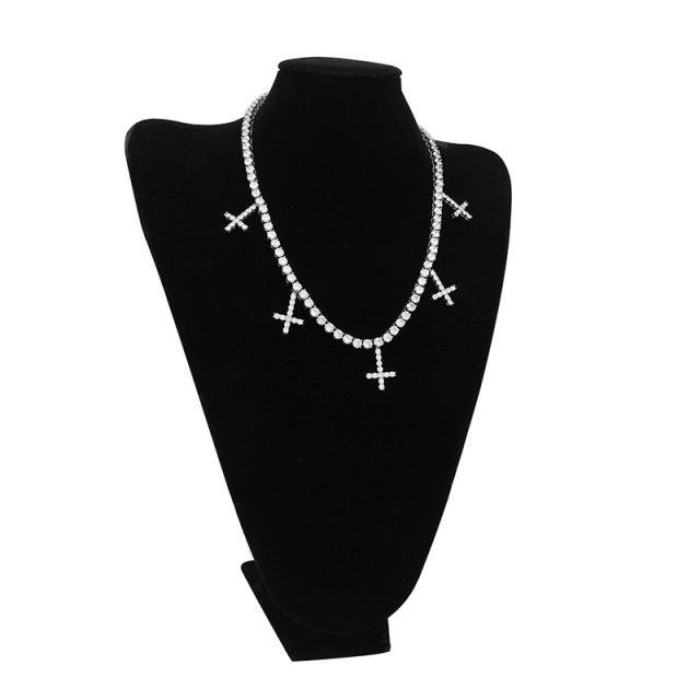 Zirconia cross pendant tennis chain necklace