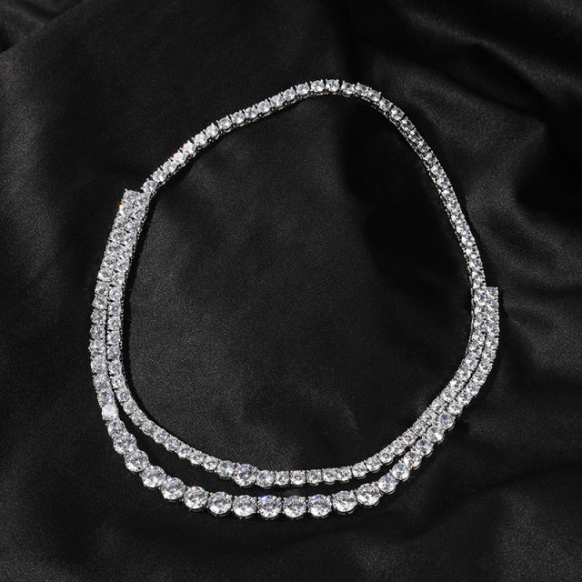 Double layered stacking zirconia necklace