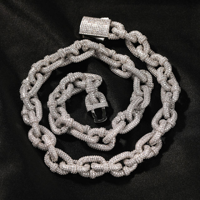 Brass zircon 14mm chain necklace