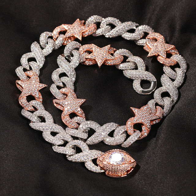 Hip-hop zirconia cuban chain necklace with pentagram