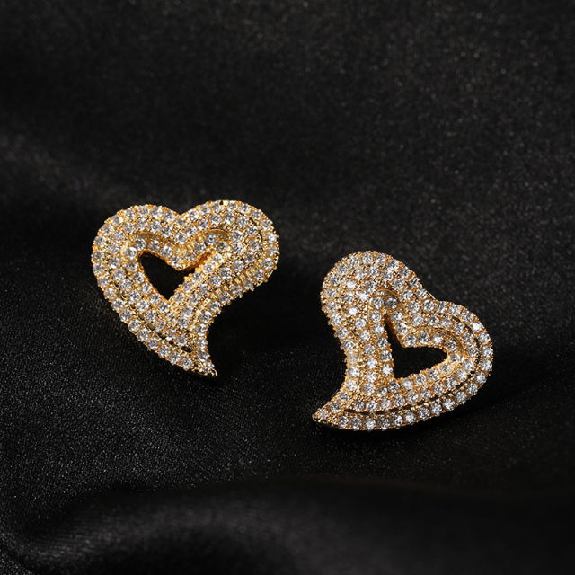 Wholesale hollow zircon heart stud earrings
