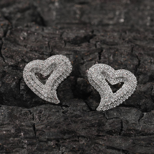 Wholesale hollow zircon heart stud earrings