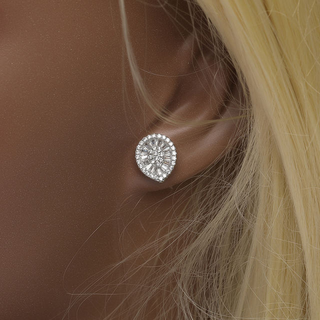Elegant t square zircon teardrop shape earrings