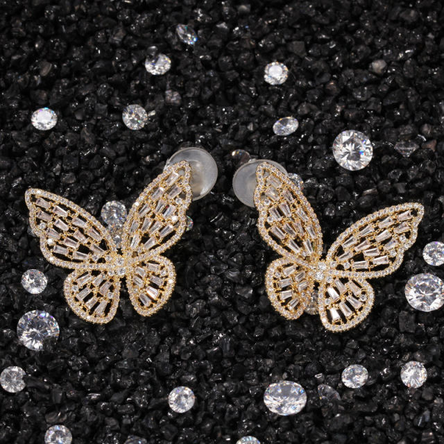 Multi-coloured zirconia butterfly earrings