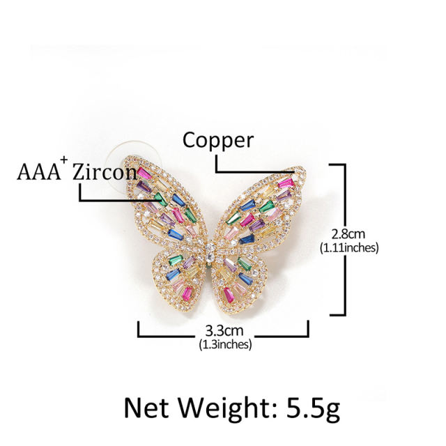 Multi-coloured zirconia butterfly earrings