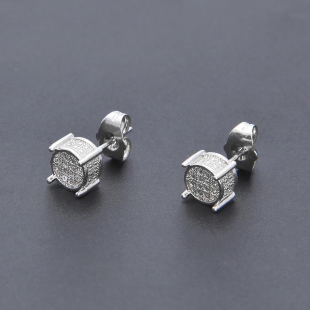Hip hop micro-set zircon round earrings