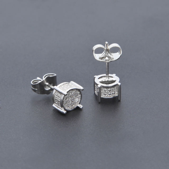 Hip hop micro-set zircon round earrings