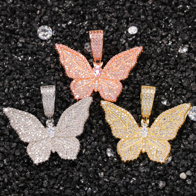 Hip-hop zirconia butterfly pendant necklace