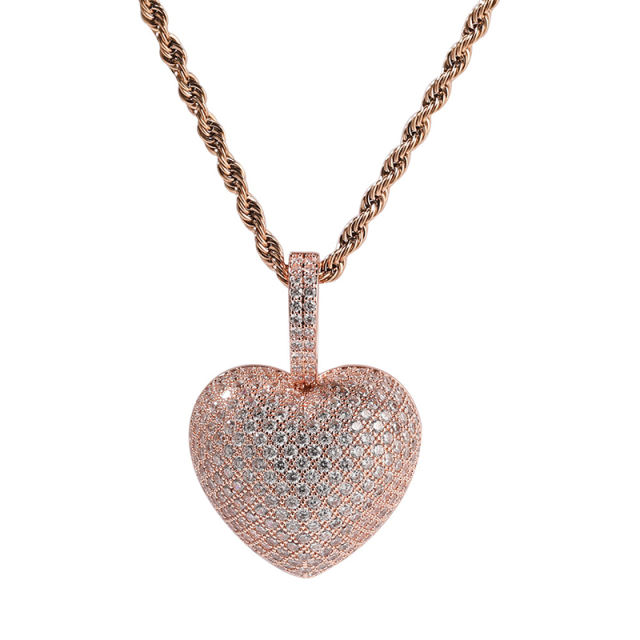 Hip hop zirconia heart pendant necklace