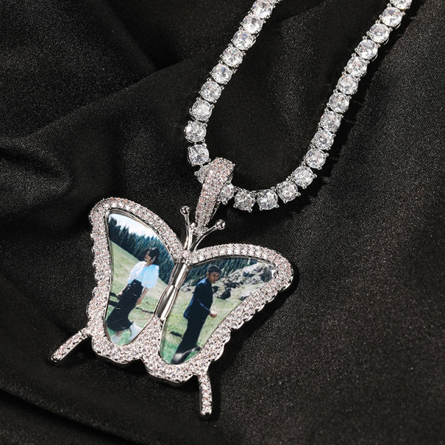 Custom Photo Micro-set Zirconia Butterfly Pendant