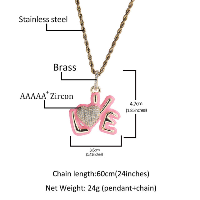 Personalized creative zirconia love letter necklace