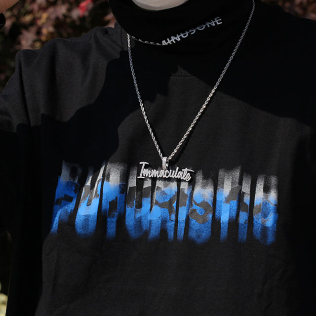 Hip hop punk zirconia letters pendant necklace