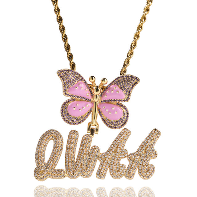 Hip-hop drip oil butterfly splicing letters pendant
