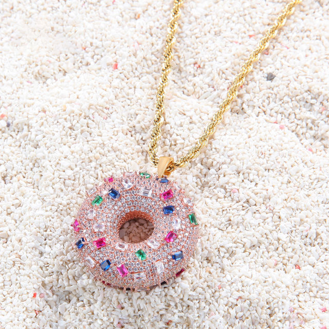 Trendy color zirconia donut pendant