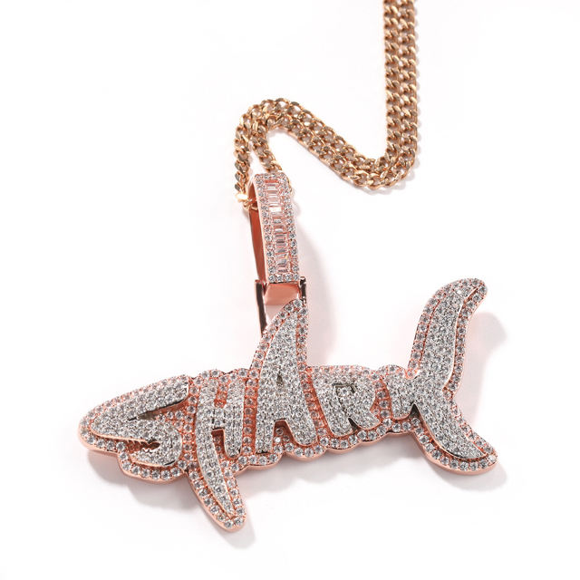 Hip-hop zirconia shark letters pendant