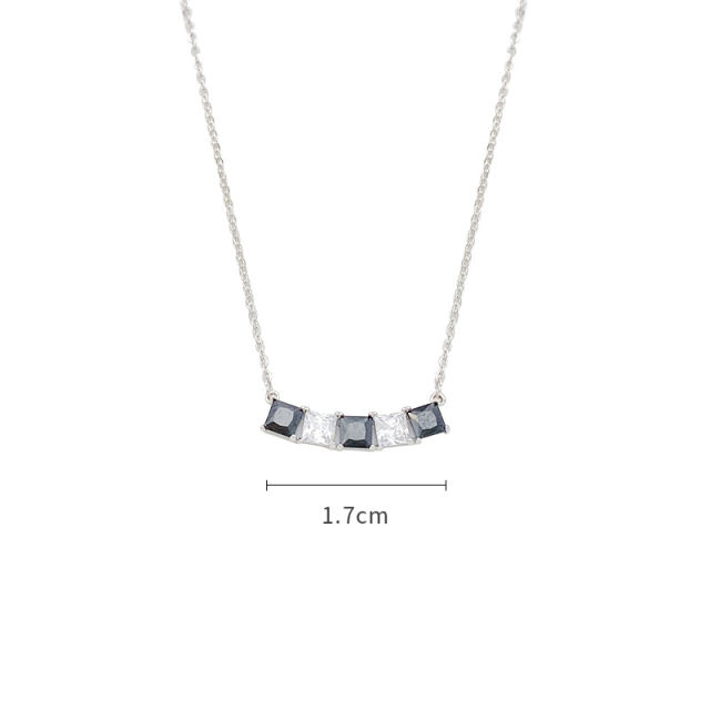 S925 silver simple micro-set white black zircon pendant necklace