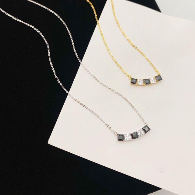S925 silver simple micro-set white black zircon pendant necklace