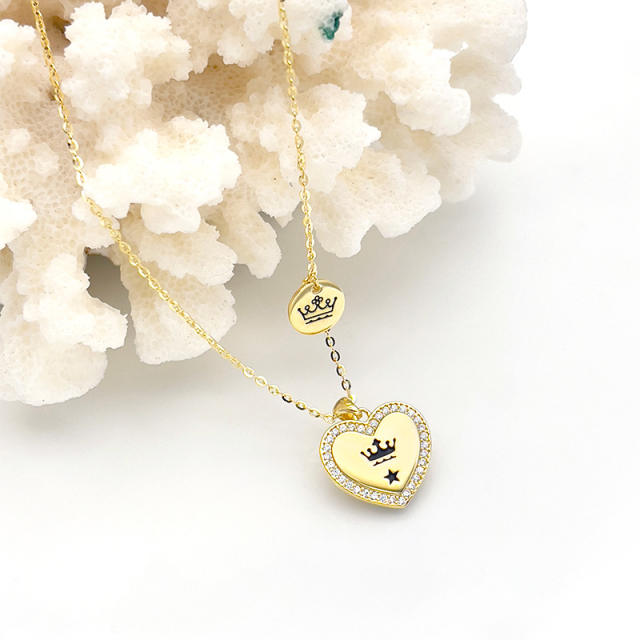Sterling silver zircon setting heart pendant necklace