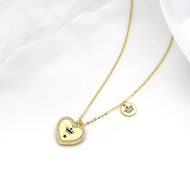 Sterling silver zircon setting heart pendant necklace