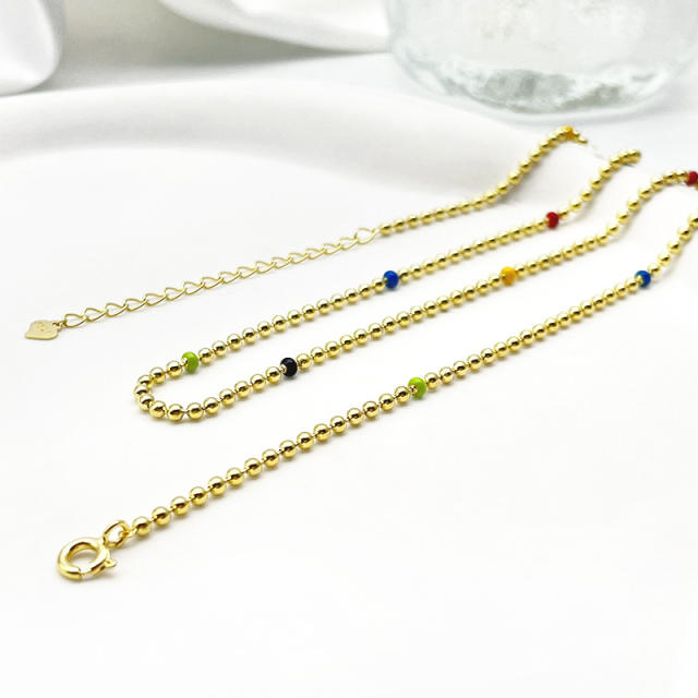 S925 silver small colour drop oil bead necklace