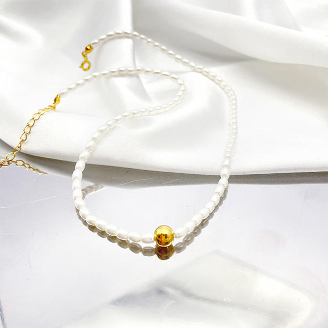 S925 silver simple adjustable pearl bead necklace