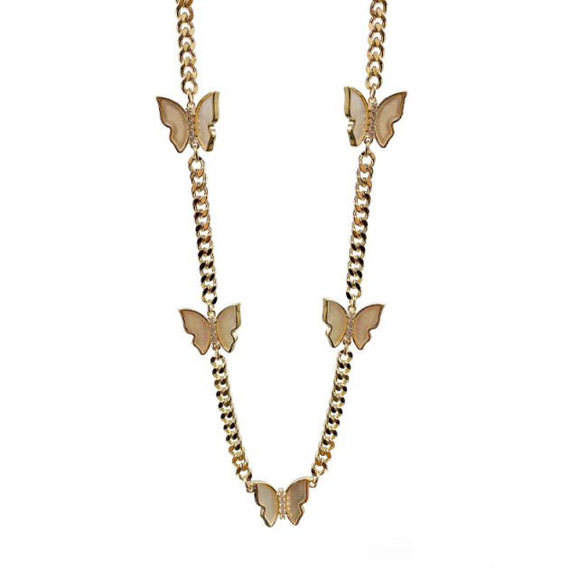Women's shell butterfly cuban chain necklace