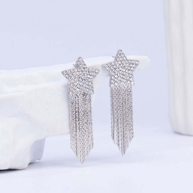 Fashion tassel drop pentagram earrings