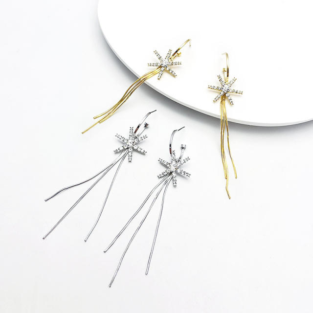 S925 silver needle rhinestone star tassel earrings
