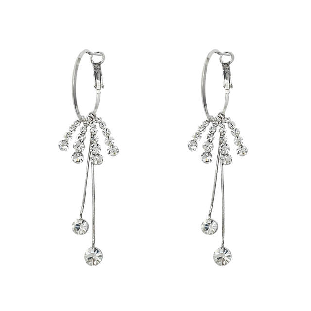 S925 silver needle inlaid rhinestone tassel earrings