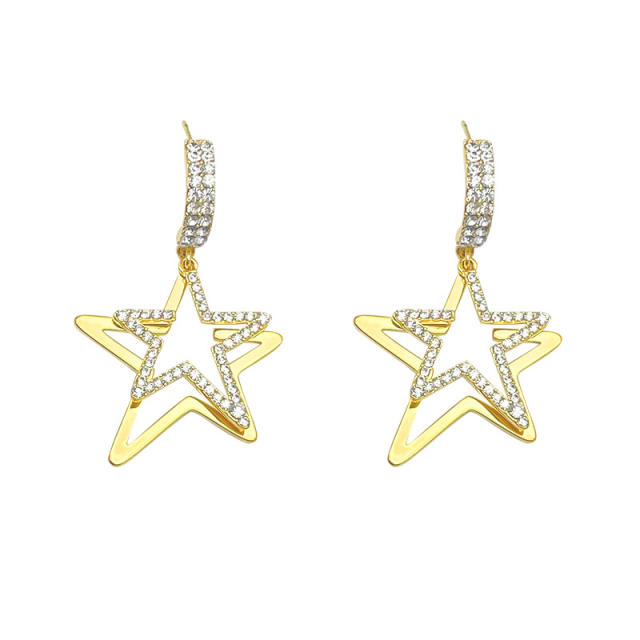 S925 silver needle zirconia star drop earrings