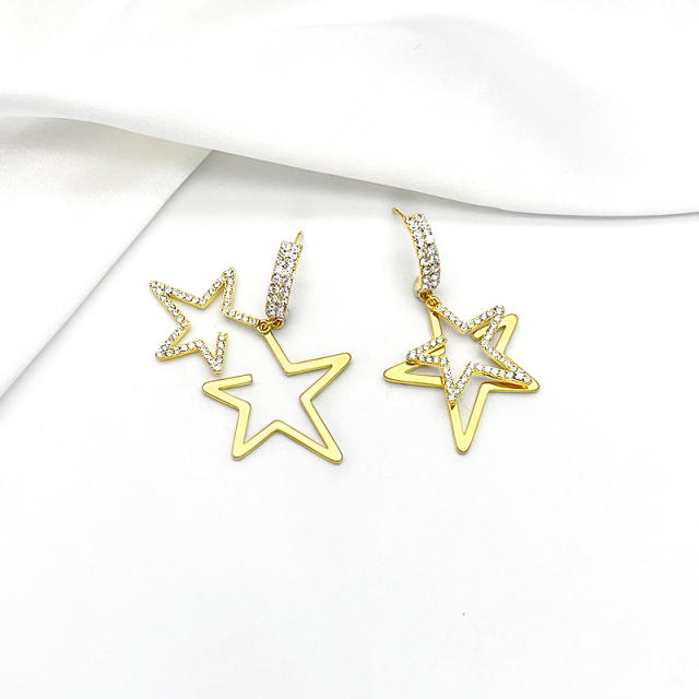 S925 silver needle zirconia star drop earrings