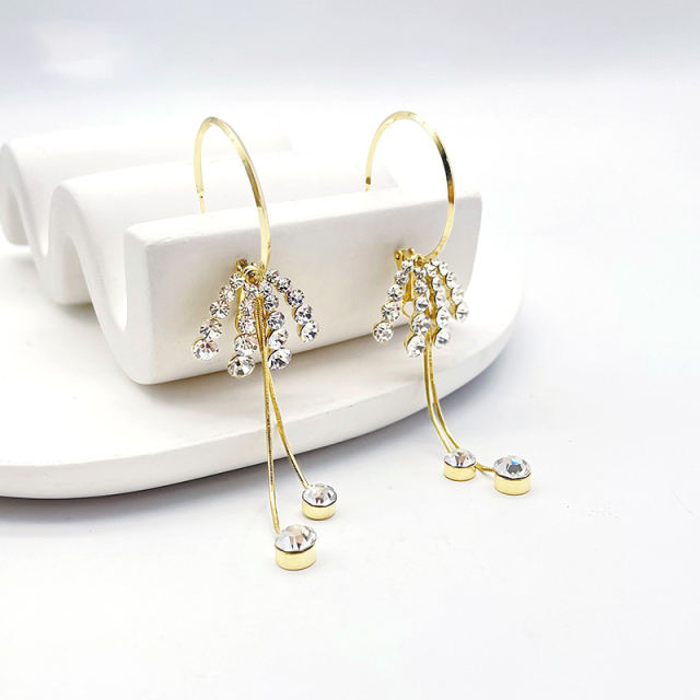 S925 silver needles rhinestone tassel earrings