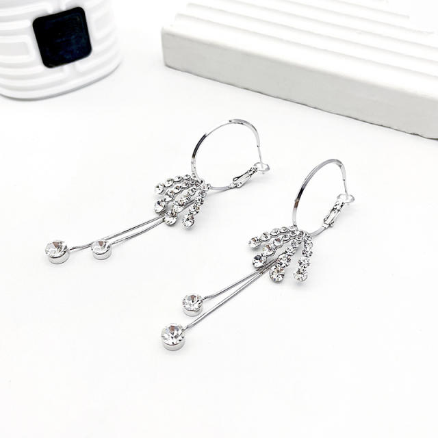 S925 silver needles rhinestone tassel earrings