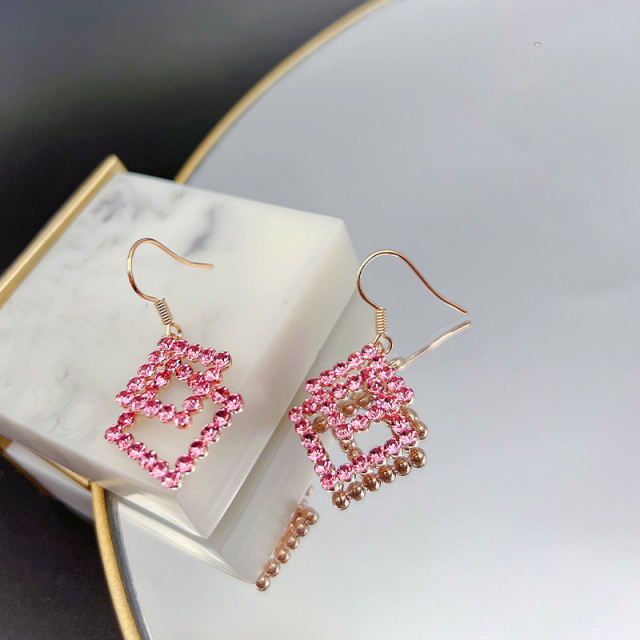 Wholesale geometric pink rhinestones earrings