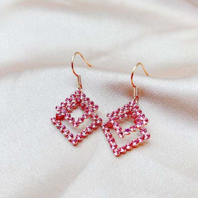 Wholesale geometric pink rhinestones earrings