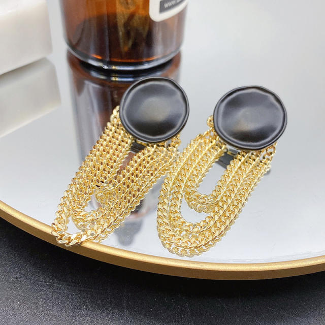 Multi-layered metal chain tassels earrings