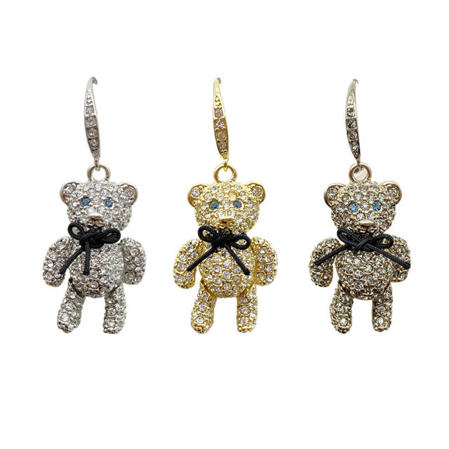 Wholesale rhinestones bear drop earrings