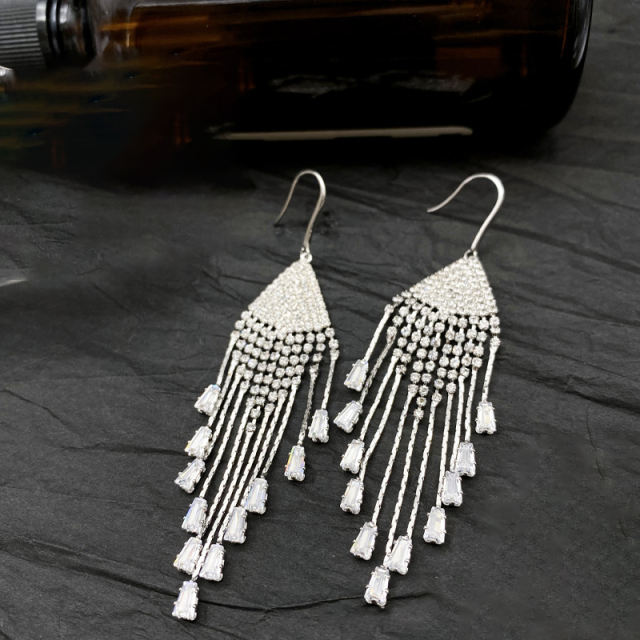 Trendy rhinestone tassel earrings