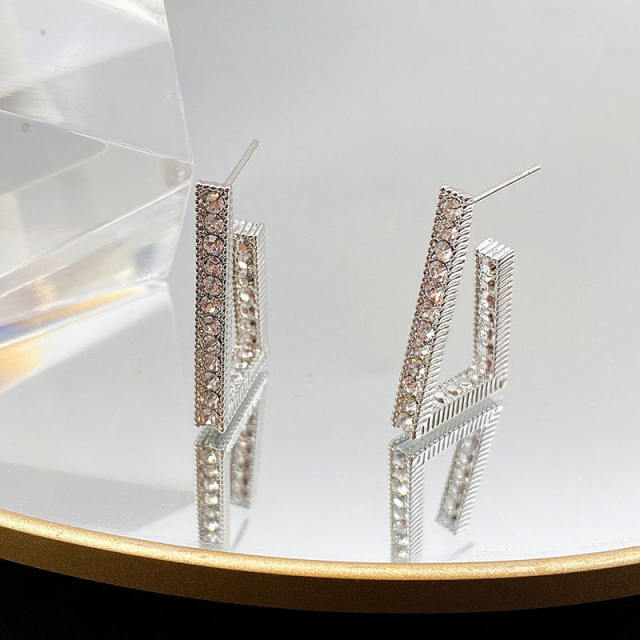 S925 silver needle rhinestone geometric earrings