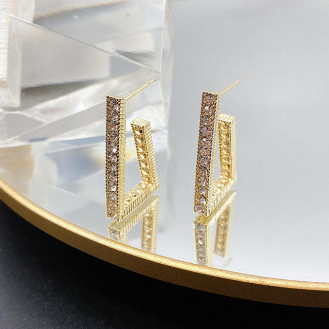 S925 silver needle rhinestone geometric earrings